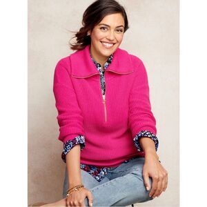 Talbots Zip Collar Sweater Fuchsia Gold M
